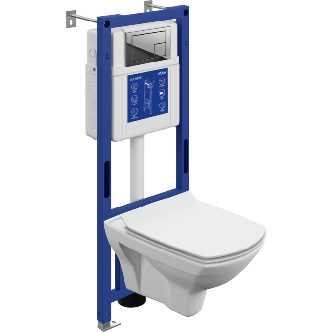 Комплект CERSANIT CARINA XL DPL EO slim инсталляция AQUA 40 SMART M кнопка CORNER пластик пластик хром 69310